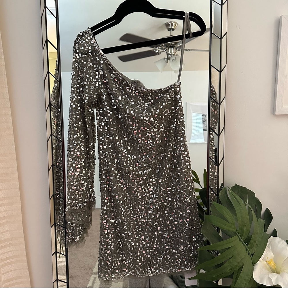 JOYFOLIE | Caterina Sequin One-Shoulder Dress